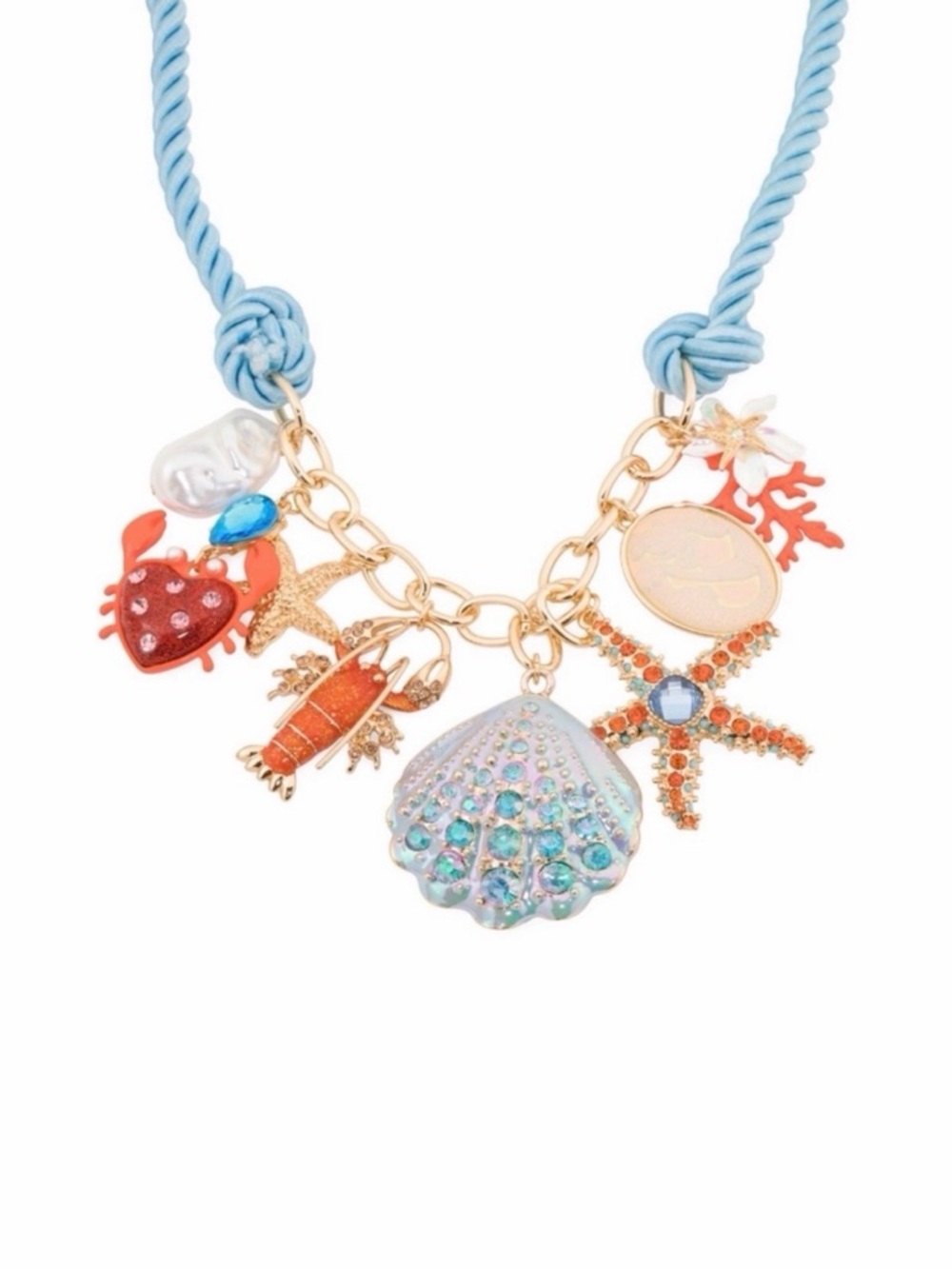 NWT 💎🐚🦞 Betsey Johnson Gold Tone Sea Life Charm Statement Necklace